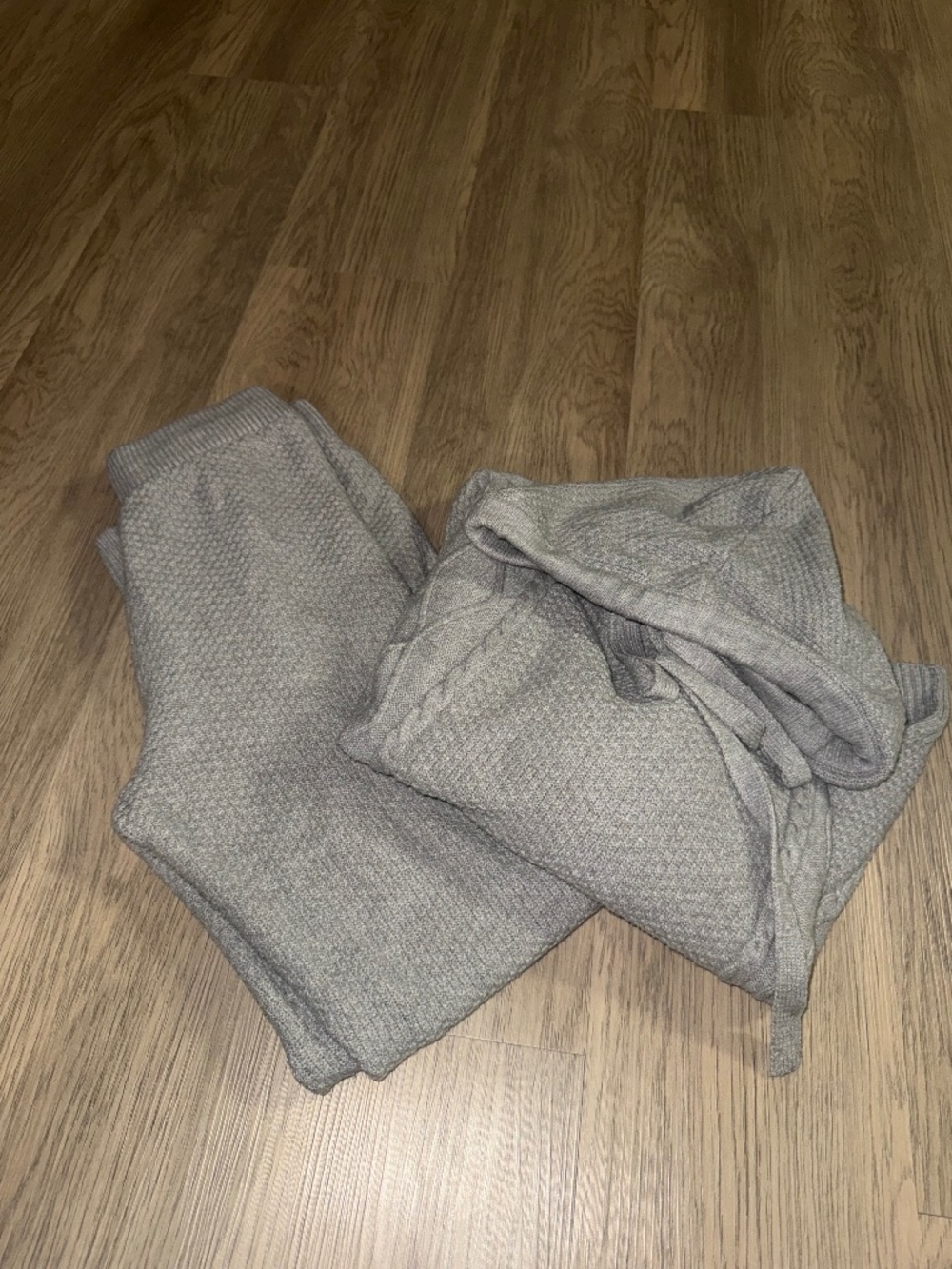 Cozy Soft Knit Lounge Set Gray Cable Knit Hoodie Joggers Matching Set